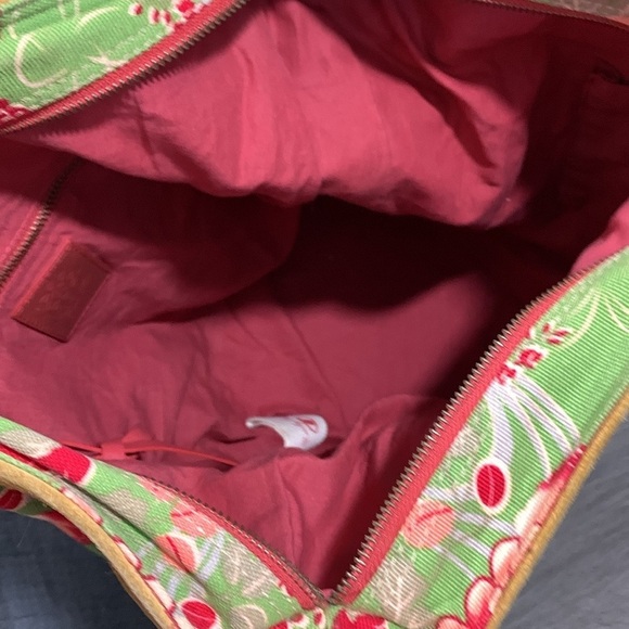 LUCKY BRAND VTG Y2K Floral Blossom Green Canvas Suede Boho Tote Handbag - Picture 9 of 13